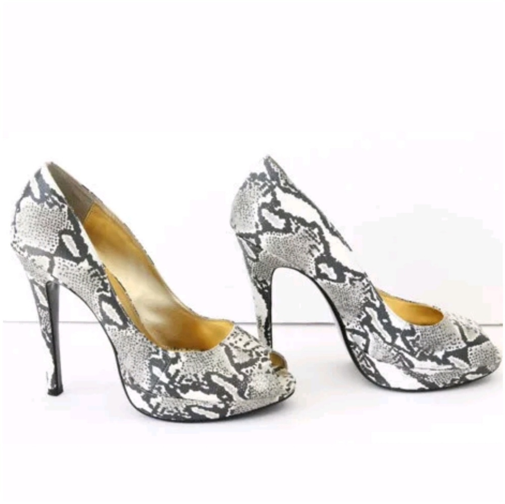 Colin Stuart Leather Heels Platform Shoes Peep Toe Snake skin - Picture 4 of 7